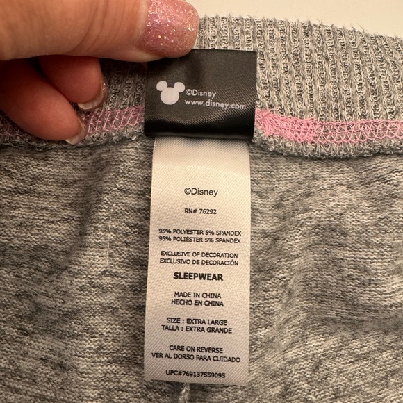 Disney Mickey Sleepwear Jogger Pants Gray/Pink Polyester/Spandex Pockets size XL - Picture 11 of 12